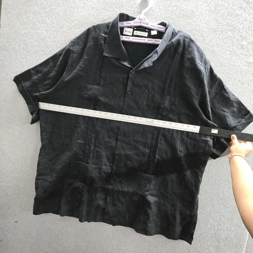 Cubavera Men Button Up Shirt 3XLT Black Linen Guayabera Short Sleeve